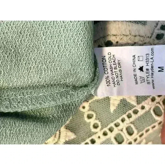 NWT Hayden Los Angeles Layered Cotton/Lace Sage Green Cream Size M Babydoll top - Picture 5 of 5